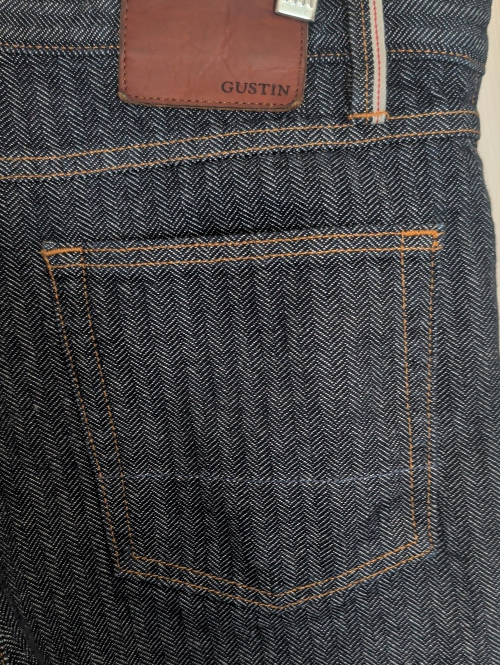Gustin herringbone selvedge denim jeans California Straight Leg Men 36